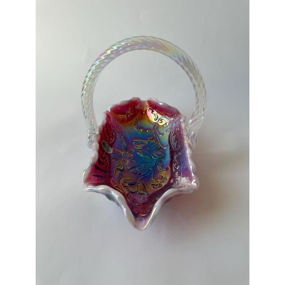 Vintage Fenton Plum Opalescent Iridized Glass Basket - Picture 9 of 9